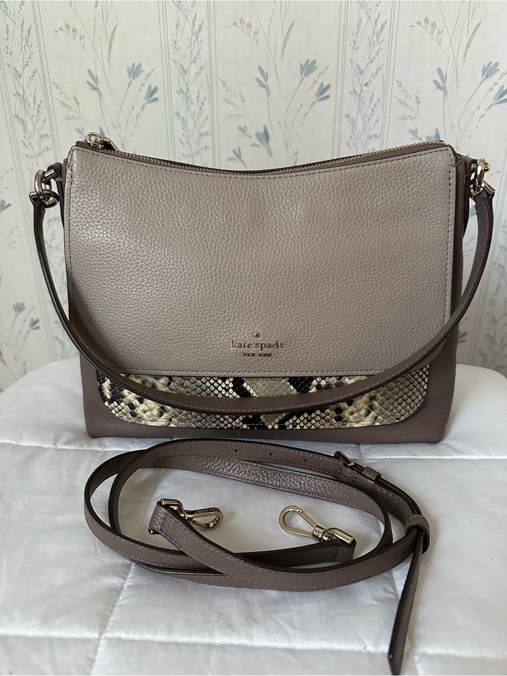 Kate Spade Leather Shoulder Bag with Snake-Print Accent